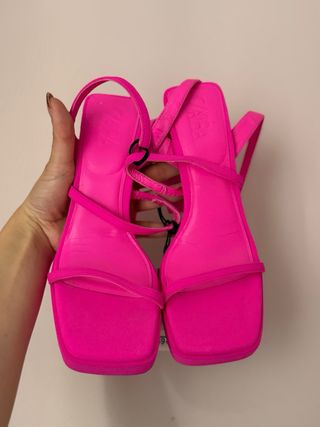 Sandalias Zara Rosa Plataforma Tacón