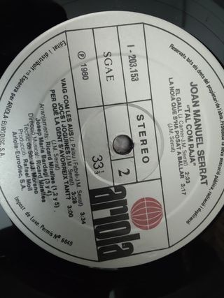 Vinilo Joan Manuel Serrat Tal Com Raja