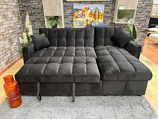 Sofá Cama Chaise Longue con Arcón 210cm Negro