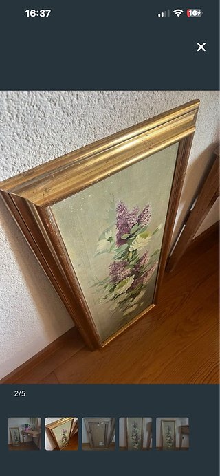 Cuadro de lienzo floral dorado