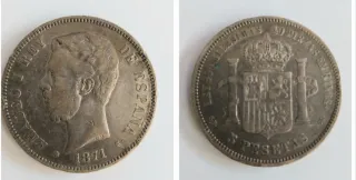 Moneda PLATA 5 pesetas 1871 de España