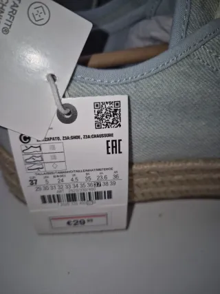 Zapatillas Zara Esparto Mujer Tall.37 sin estrenar