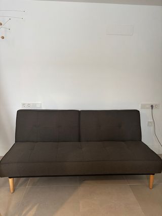 Sofá Cama Gris Tela y Madera