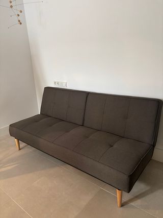 Sofá Cama Gris Tela y Madera