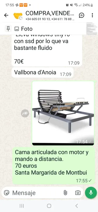 Cama articulada con motor y mando