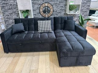 Sofá Cama Chaise Longue con Arcón Negro de 210cm
