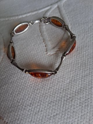 Pulsera Plata y Ámbar Ovalada