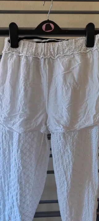 Pantaloni pizzo Sangallo bianchi