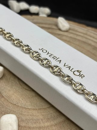 Pulsera eslabones tipo banana barras plata