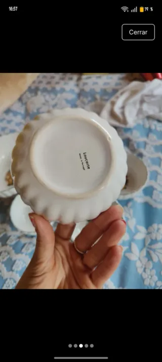 Set de postre de porcelana con frutas