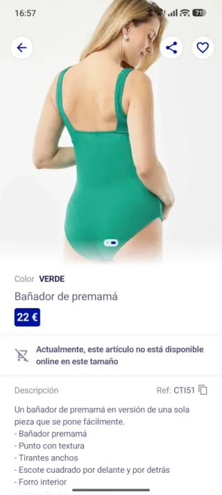 Bañador premamá verde talla M
