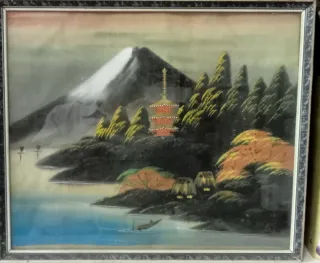 Cuadro japonés Monte Fuji y pagoda.