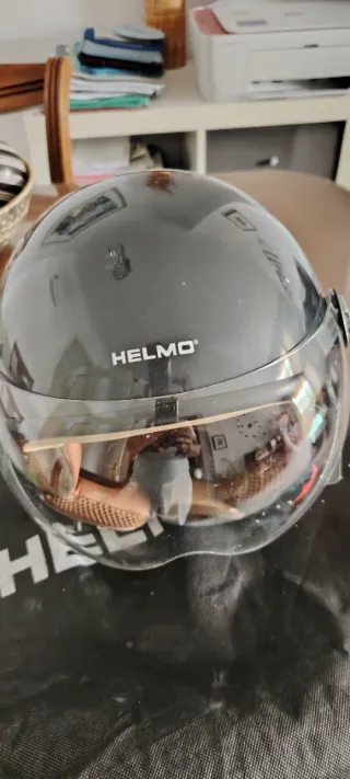 Casco Moto Helmo Talla M Negro/Beige Italiano