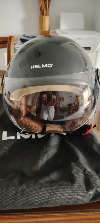 Casco Moto Helmo Talla M Negro/Beige Italiano