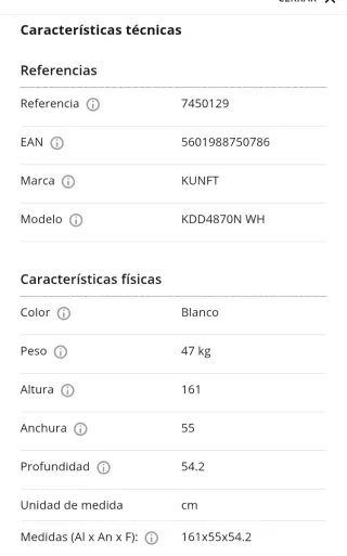 Frigorífico dos puertas. Kunft KDD4870N WH 243L