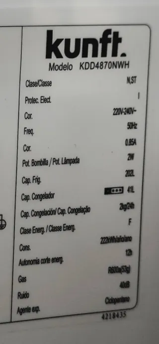 Frigorífico dos puertas. Kunft KDD4870N WH 243L