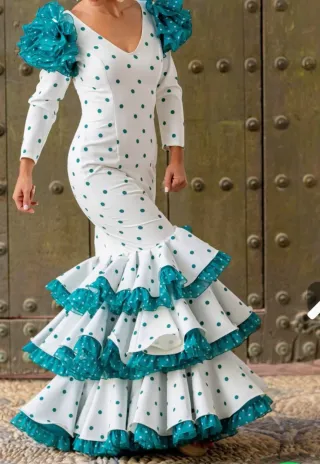 Vestido Flamenca Lunares Rosa y Blanco