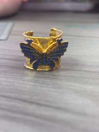 Anillo Mariposa Chapado Oro Azul