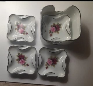 Juego 5 Ceniceros Porcelana Flores