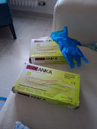 2 Cajas Guantes Vinilo azul Talla S Med Anka