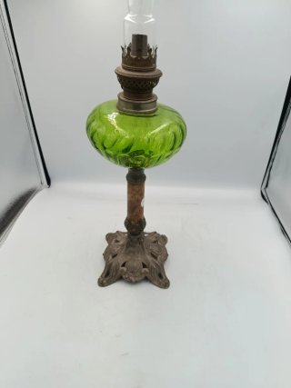 ANTIGUO QUINQUÉ CRISTAL Y METAL