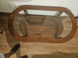 Mesa ratona madera y cristal ovalada