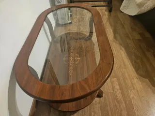 Mesa ratona madera y cristal ovalada