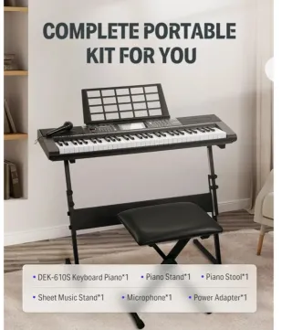 Piano teclado Donner 61 teclas con soporte y banqu