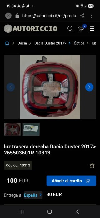 Luz trasera Dacia Duster 2017 Derecha 265503601R10