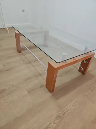 Mesa de centro cristal y madera