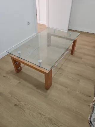 Mesa de centro cristal y madera