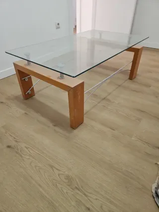 Mesa de centro cristal y madera