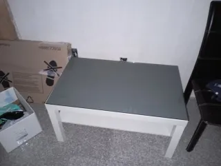 Mesa de centro salón comedor cristal y madera