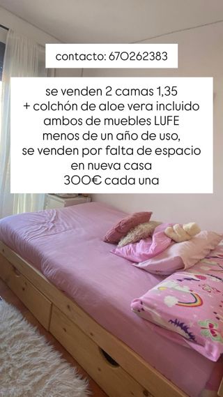 2 Camas 1,35 + Colchón Aloe Vera