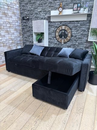 Sofá Cama Chaise Longue con Arcón 210cm Negro