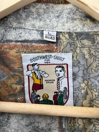 Camisa Vintage Estampado Abstracto Manga Corta