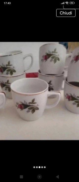 Lotto 14 tazzine caffè bordo oro e fiori