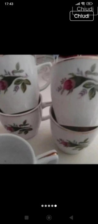 Lotto 14 tazzine caffè bordo oro e fiori