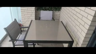 Mesa extensible aluminio y cristal 90x90