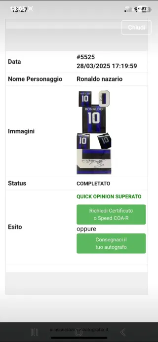 Maglia Ronaldo Inter 10 autografata con Pre COA