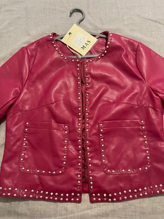 Chaqueta MAS Piel Sintética Tachuelas Rosa Talla M