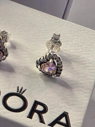 Pendientes Pandora Corazón Halo Rosa Plata