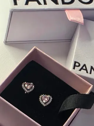 Pendientes Pandora Corazón Halo Rosa Plata