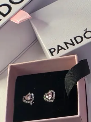 Pendientes Pandora Corazón Halo Rosa Plata