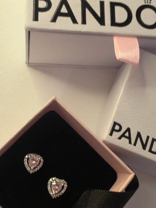 Pendientes Pandora Corazón Halo Rosa Plata