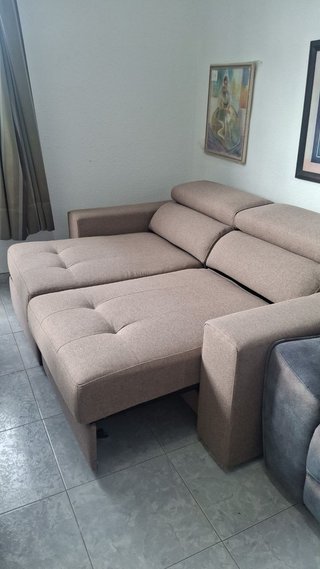 Sofá Cama Beige/Gris Tela