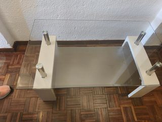 Mesa de centro cristal y madera blanca