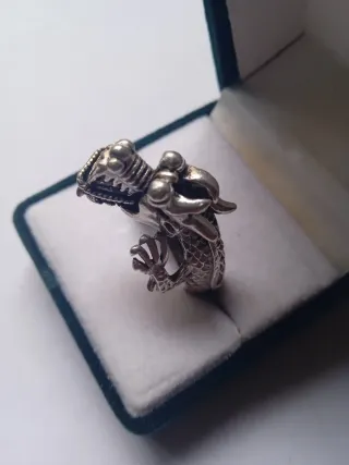 Anillo Plata Antigua Diseño Dragón