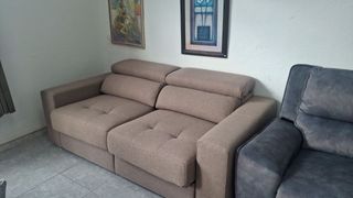 Sofá Cama Beige/Gris Tela