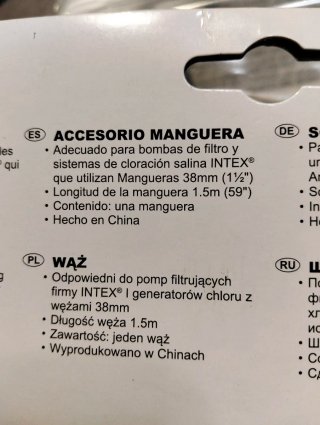 Manguera 1,5 m Intex de 38 mm de diámetro